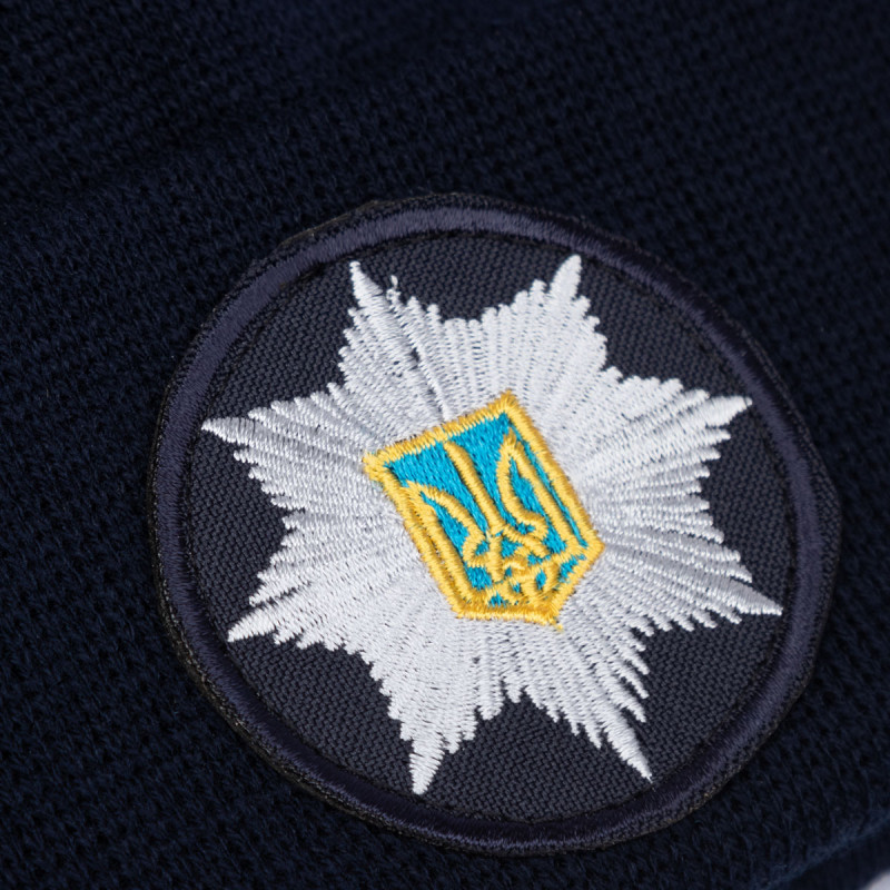 Шапка в'язана флісова з відворотом Поліція, Темно-синій