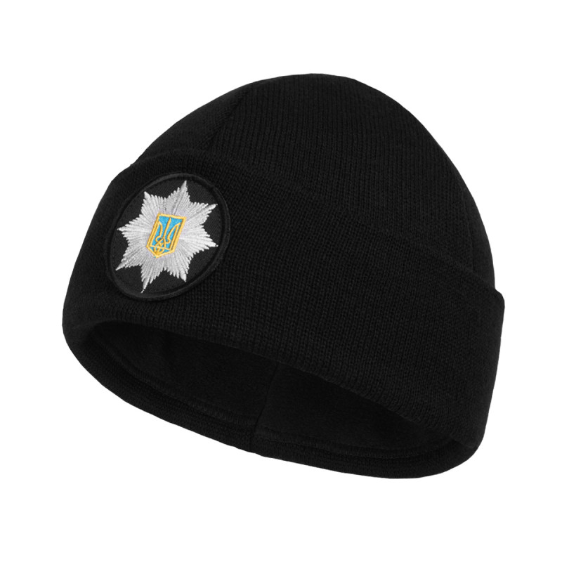 Шапка в'язана флісова з відворотом Поліція, Black