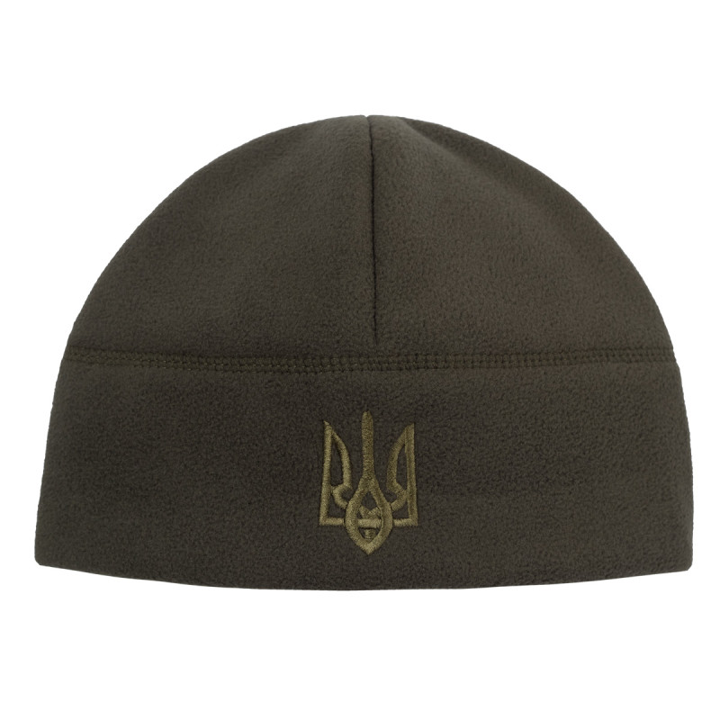 Шапка флісова Без Відвороту З Тризубом, Dark olive, S Шапка флісова Без Відвороту З Тризубом, Dark olive, S