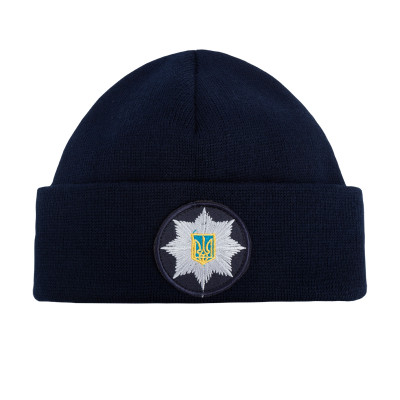 Шапка в'язана флісова з відворотом Поліція, Темно-синій