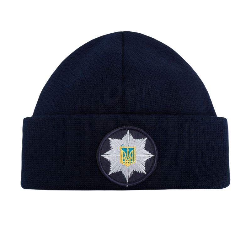 Шапка в'язана флісова з відворотом Поліція, Темно-синій