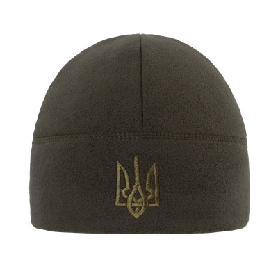 Шапка флісова Без Відвороту З Тризубом, Dark olive, S