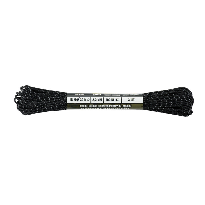 M-Tac паракорд Minicord Mil-Spec 15m Black Reflective M-Tac паракорд Minicord Mil-Spec 15m Black Reflective