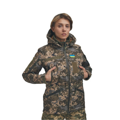 Зимова утеплена жіноча FS куртка-трансформер Soft Shell 2в1, піксель