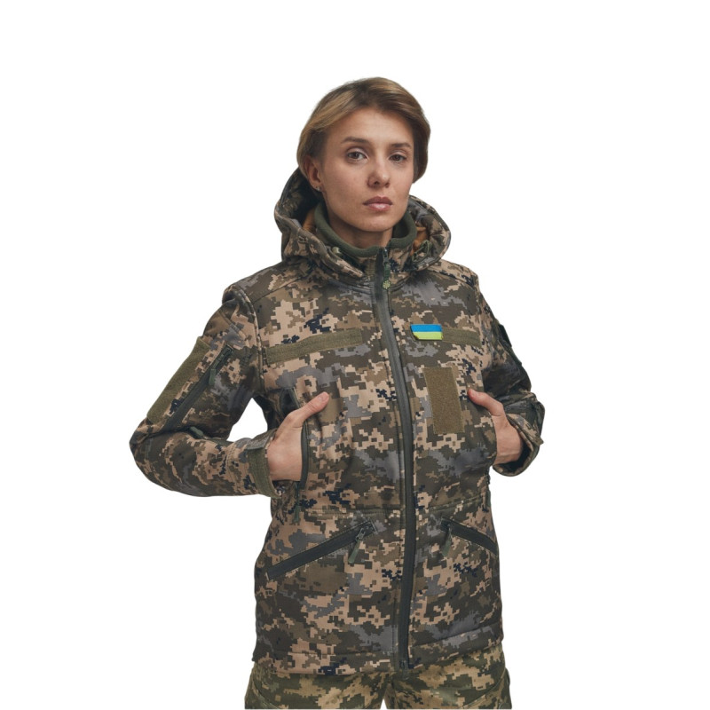 Зимова утеплена жіноча FS куртка-трансформер Soft Shell 2в1, піксель