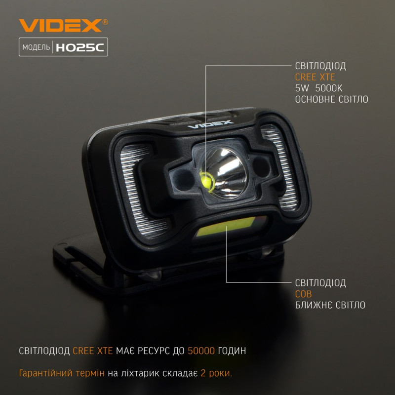 Налобний світлодіодний ліхтарик VIDEX VLF-H025C 310Lm 5000K Налобний світлодіодний ліхтарик VIDEX VLF-H025C 310Lm 5000K