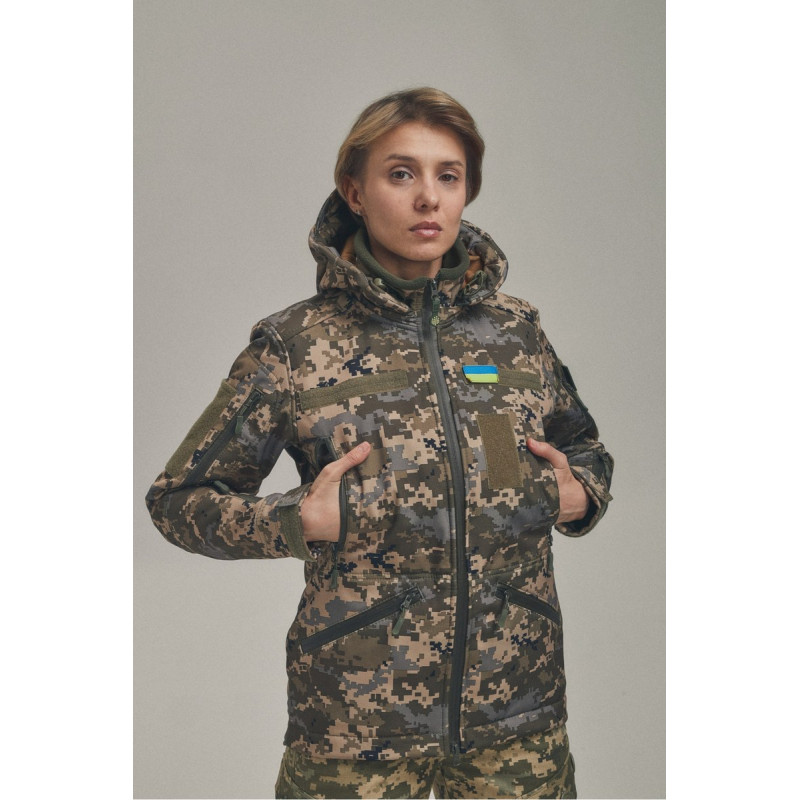 Зимова утеплена жіноча FS куртка-трансформер Soft Shell 2в1, піксель