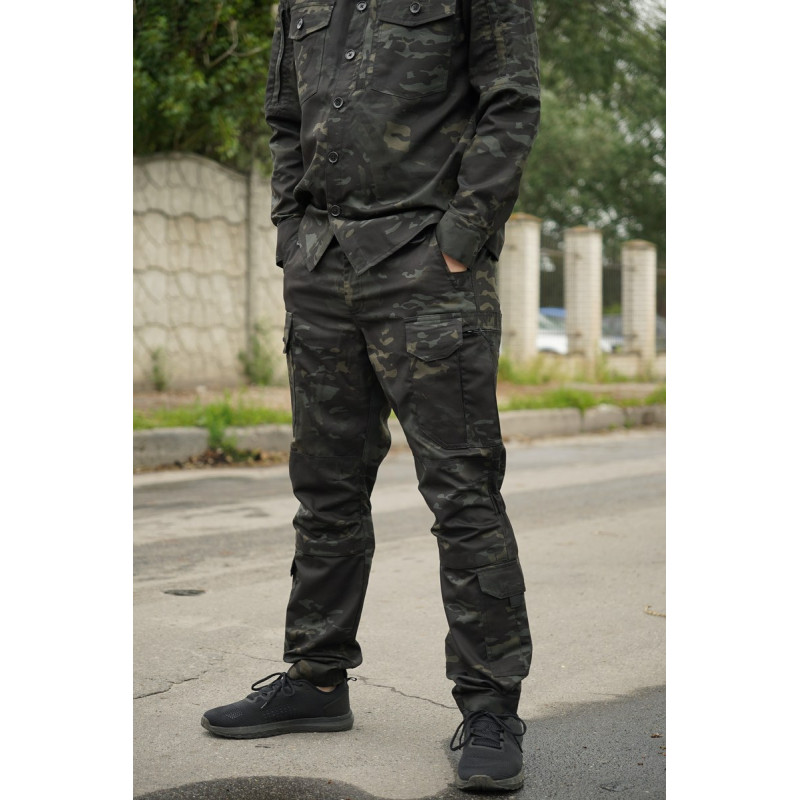 Тактичні штани UA Twill Black Multicam з посиленими колінами та 8 кишенями (2XL)