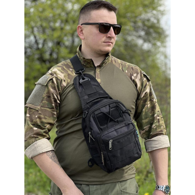 Сумка через плече — Чорна з MOLLE-системою