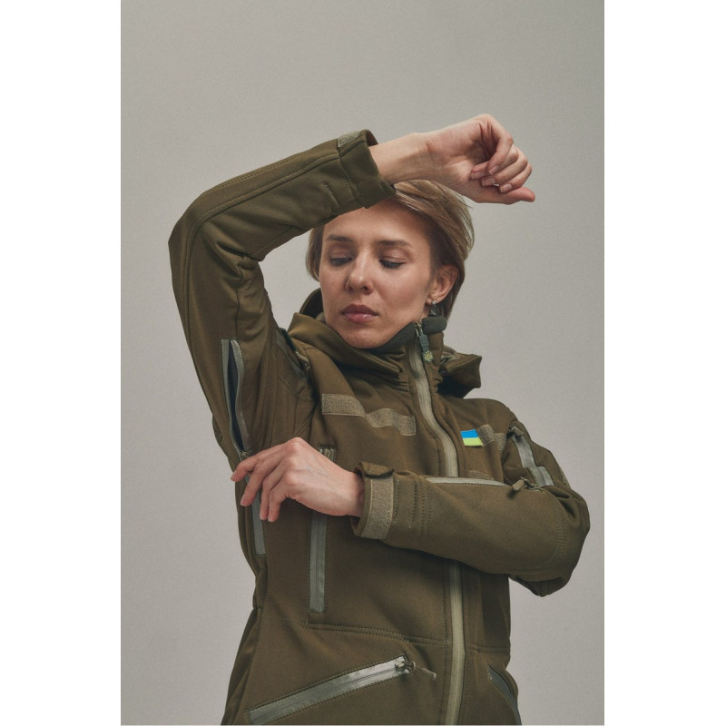 Зимова утеплена жіноча FS куртка-трансформер Soft Shell 2в1, хакі