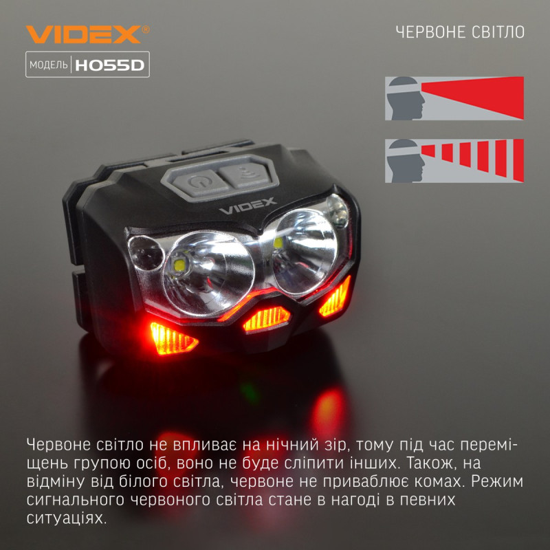 Налобний світлодіодний ліхтарик VIDEX VLF-H055D 500Lm 5000K Налобний світлодіодний ліхтарик VIDEX VLF-H055D 500Lm 5000K