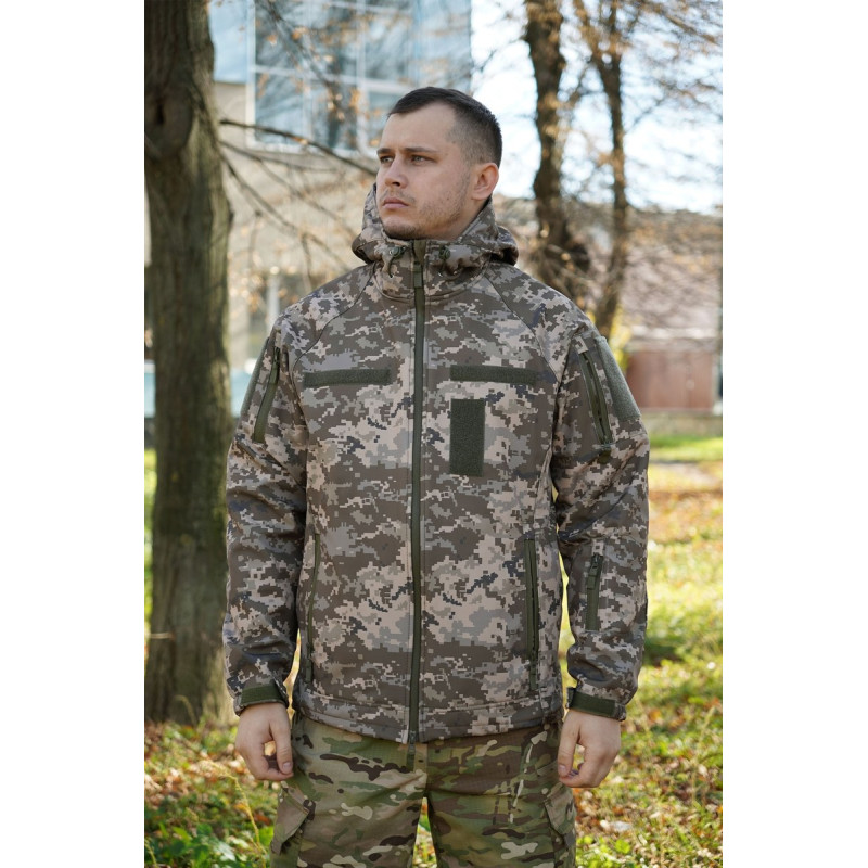 Куртка Windproof Softshell вітрозахисна (піксель), водостійка, фліс 320 г/м²