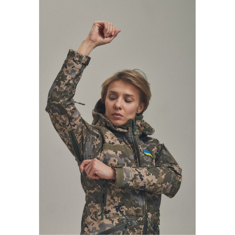 Зимова утеплена жіноча FS куртка-трансформер Soft Shell 2в1, піксель