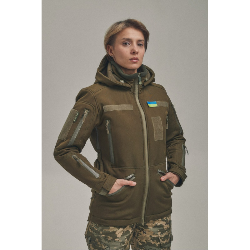 Зимова утеплена жіноча FS куртка-трансформер Soft Shell 2в1, хакі