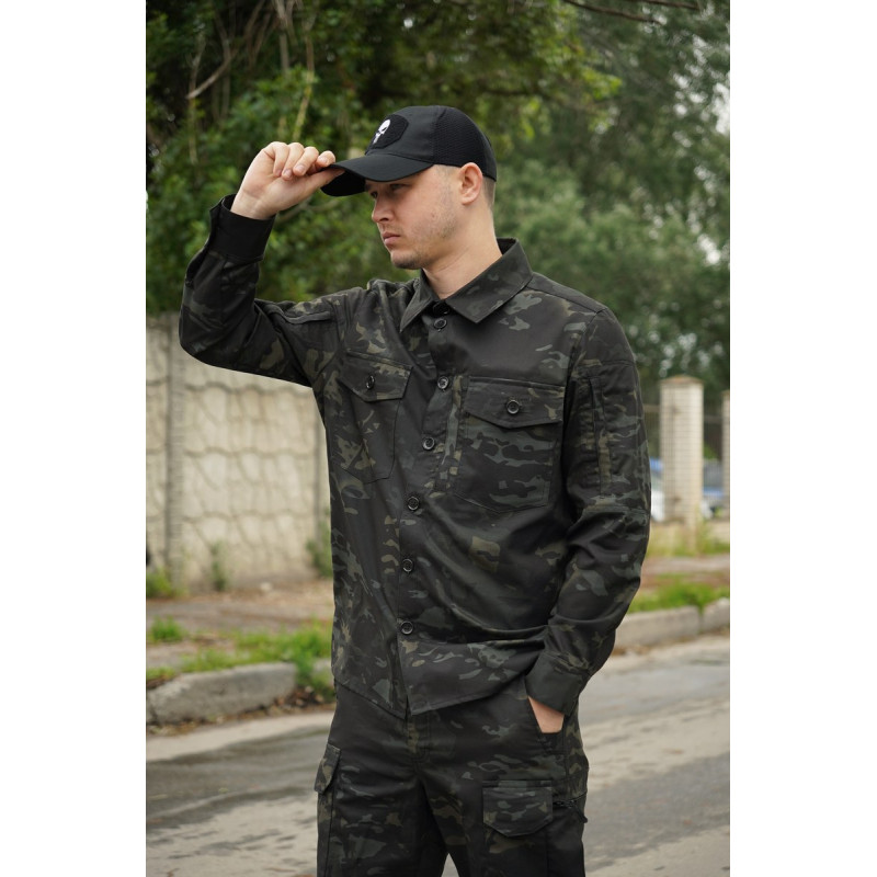 Сорочка тактична Operator 5 Twill чорний мультикам на ґудзиках